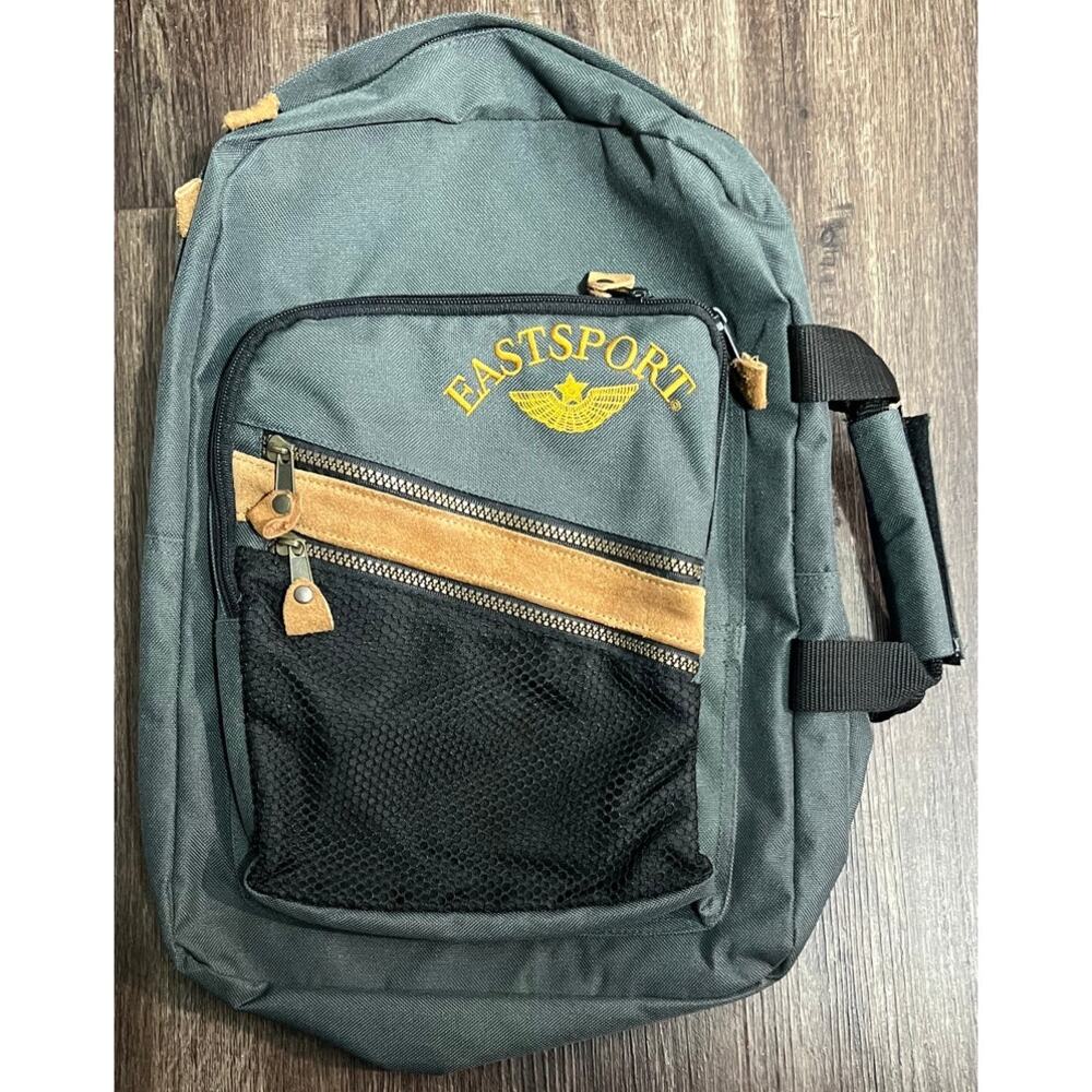 Vintage Eastsport Green Backpack with Tan Suede Details